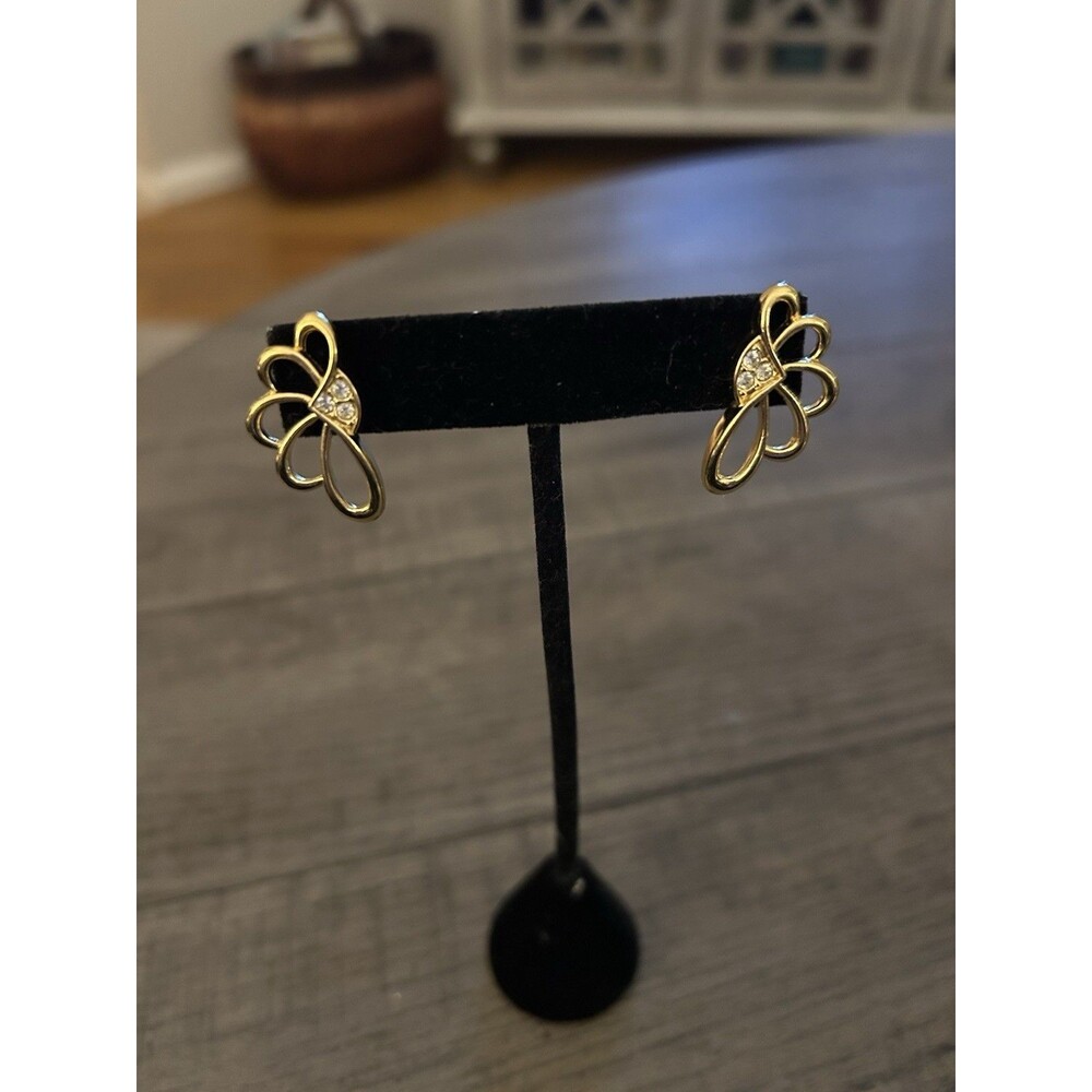 Vintage Gold Tone and Rhinestone Pierced Earrings